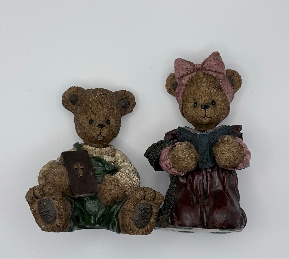 Vintage Brother and Sister Praying Bear Figurines Young's Inc. Berry Hill Bears